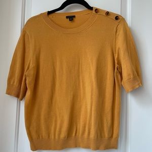 Ann Taylor factory goldenrod short sleeved sweater with tortoise button detail
